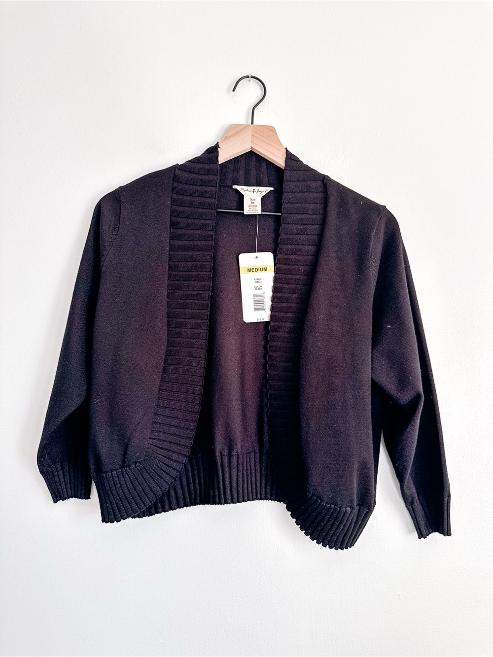 Sophia & Jayne Ribbed Trim Open Front Shrug Black Size M